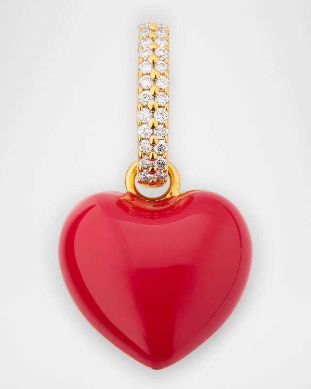 20K Red Enamel Heart Pendant with Diamond Bale, 13mm